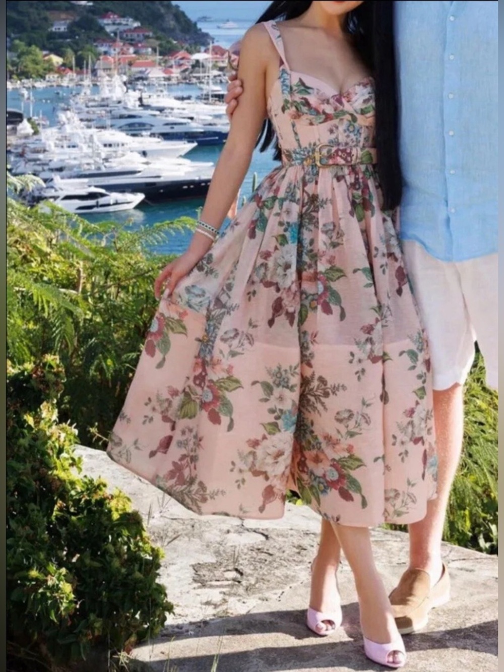 Zimmermann Matchmaker Pink Floral Silk Linen Tie Midi Dress - Picture 10 of 16